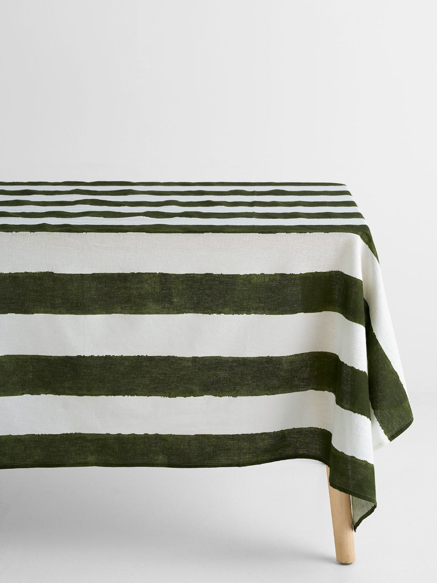 Riviera Stripe Tablecloth in Khaki - XL