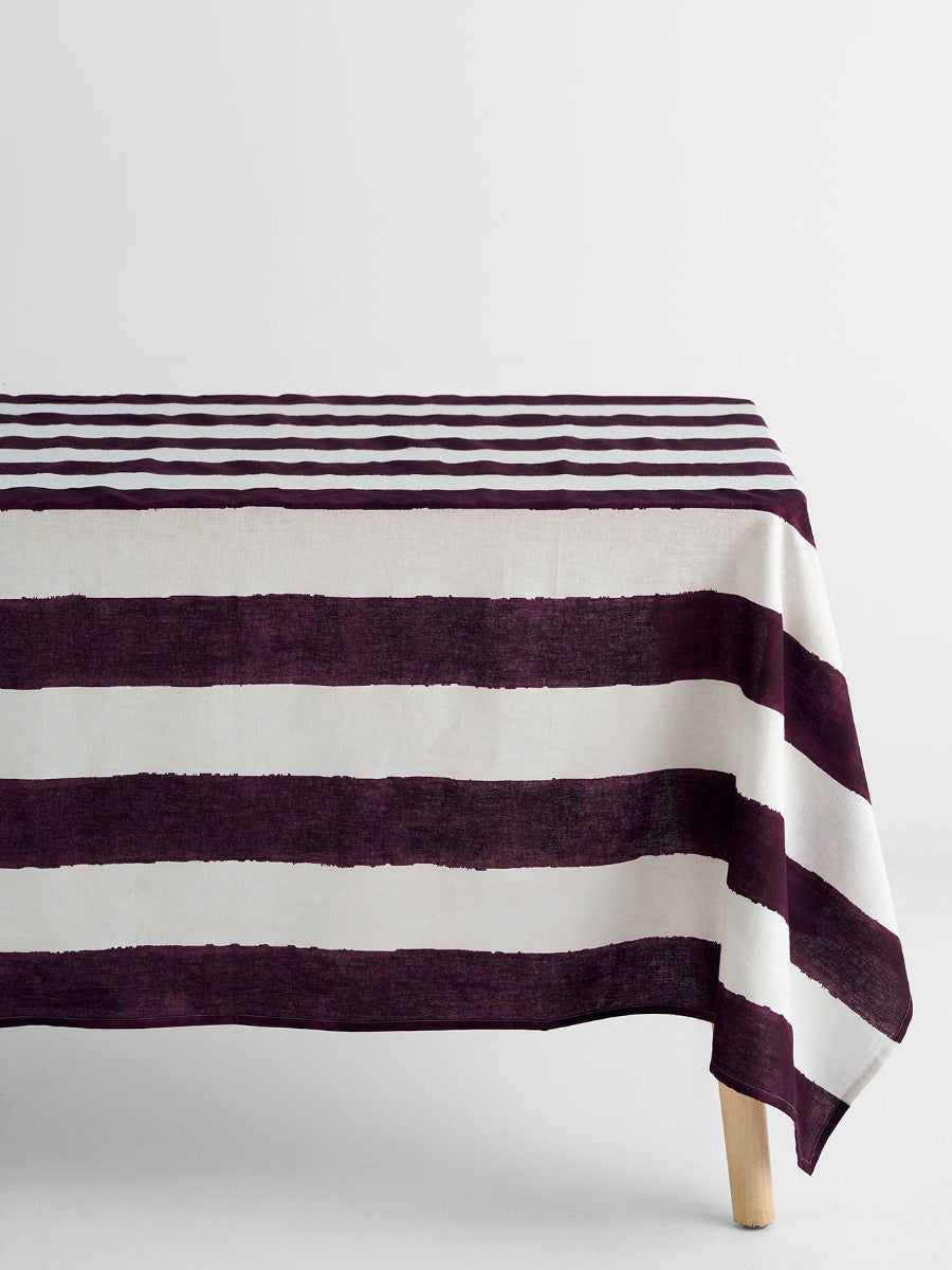 Riviera Stripe Tablecloth in Mulberry