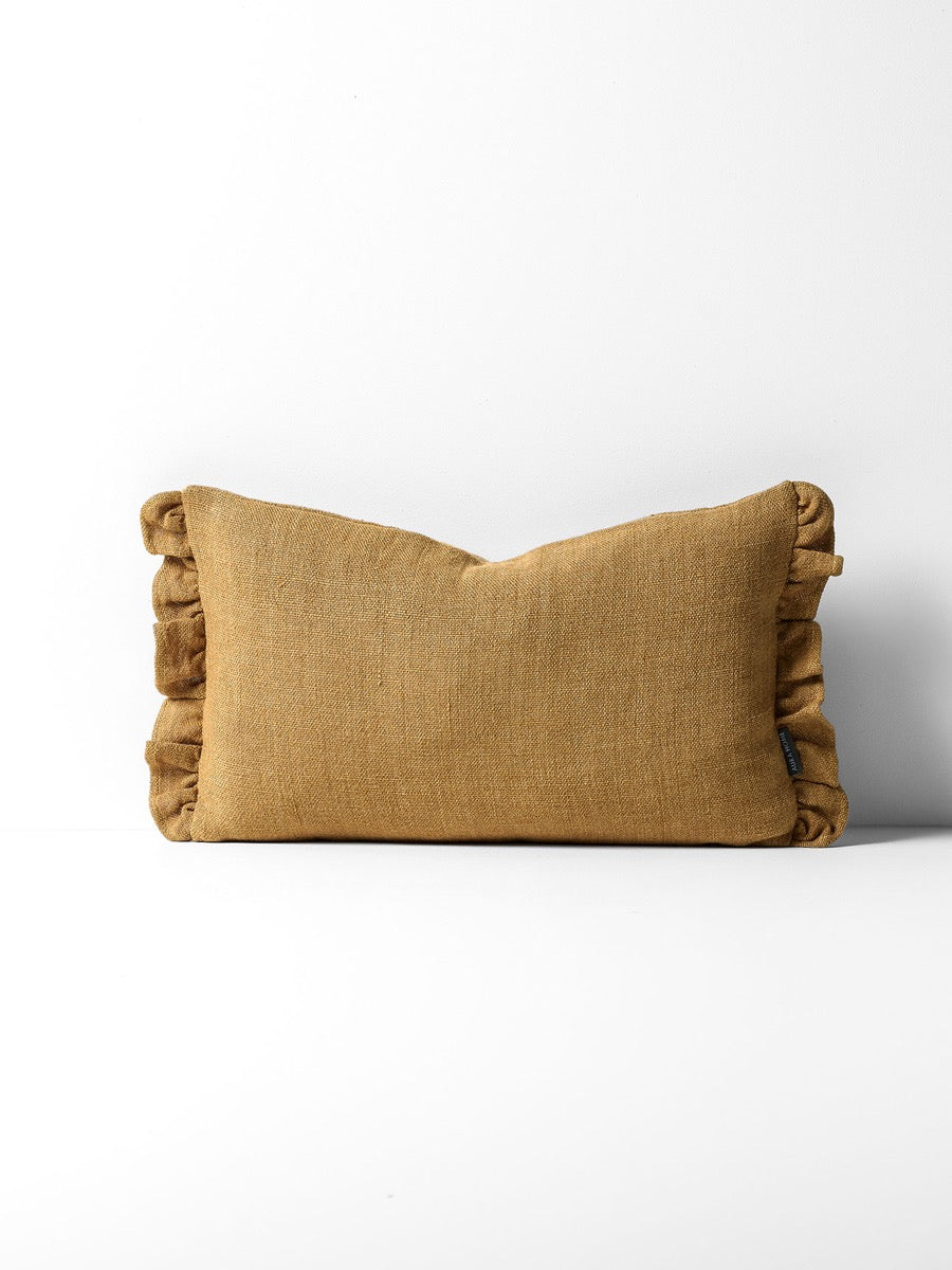 Ruffle Linen Cushion in Bronze
