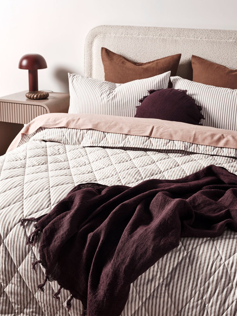 Ticking Stripe Coverlet in Chocolate