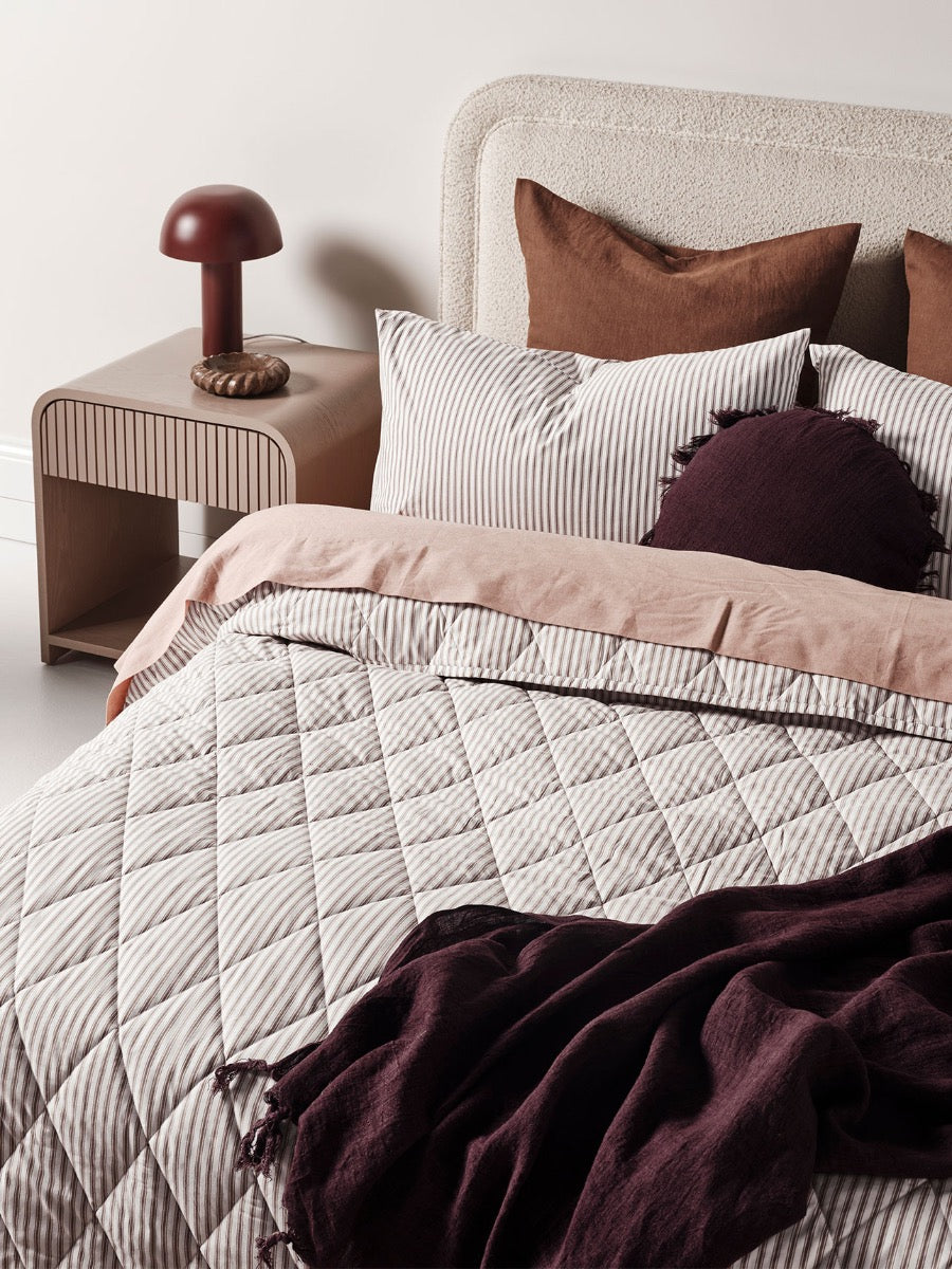 Ticking Stripe Coverlet in Chocolate