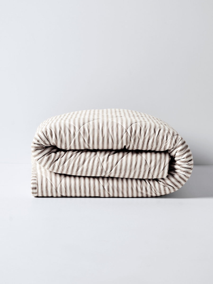 Ticking Stripe Coverlet in Chocolate