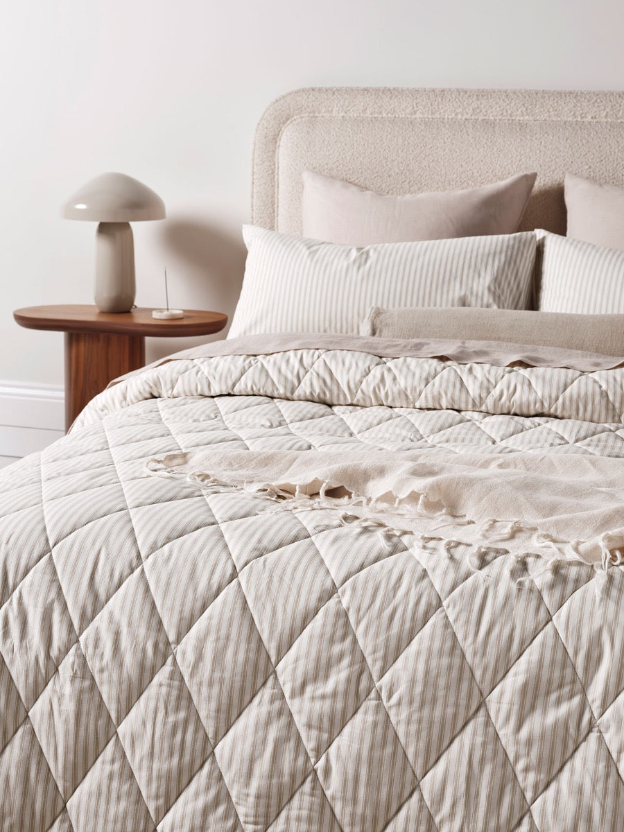 Ticking Stripe Coverlet in Natural