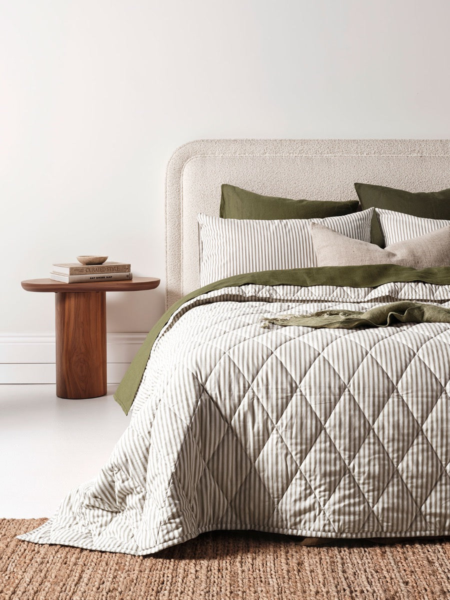 Ticking Stripe Coverlet in Olive