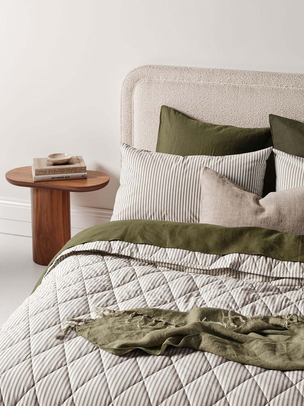 Ticking Stripe Sheet Set in Olive