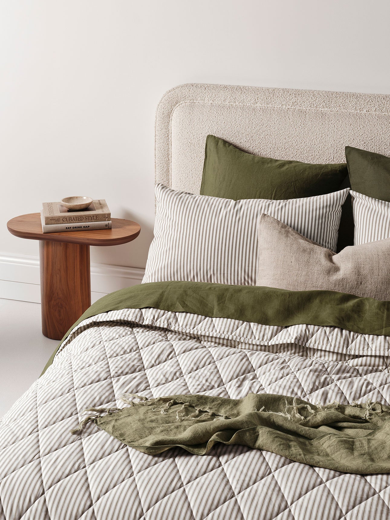 Ticking Stripe Coverlet in Olive