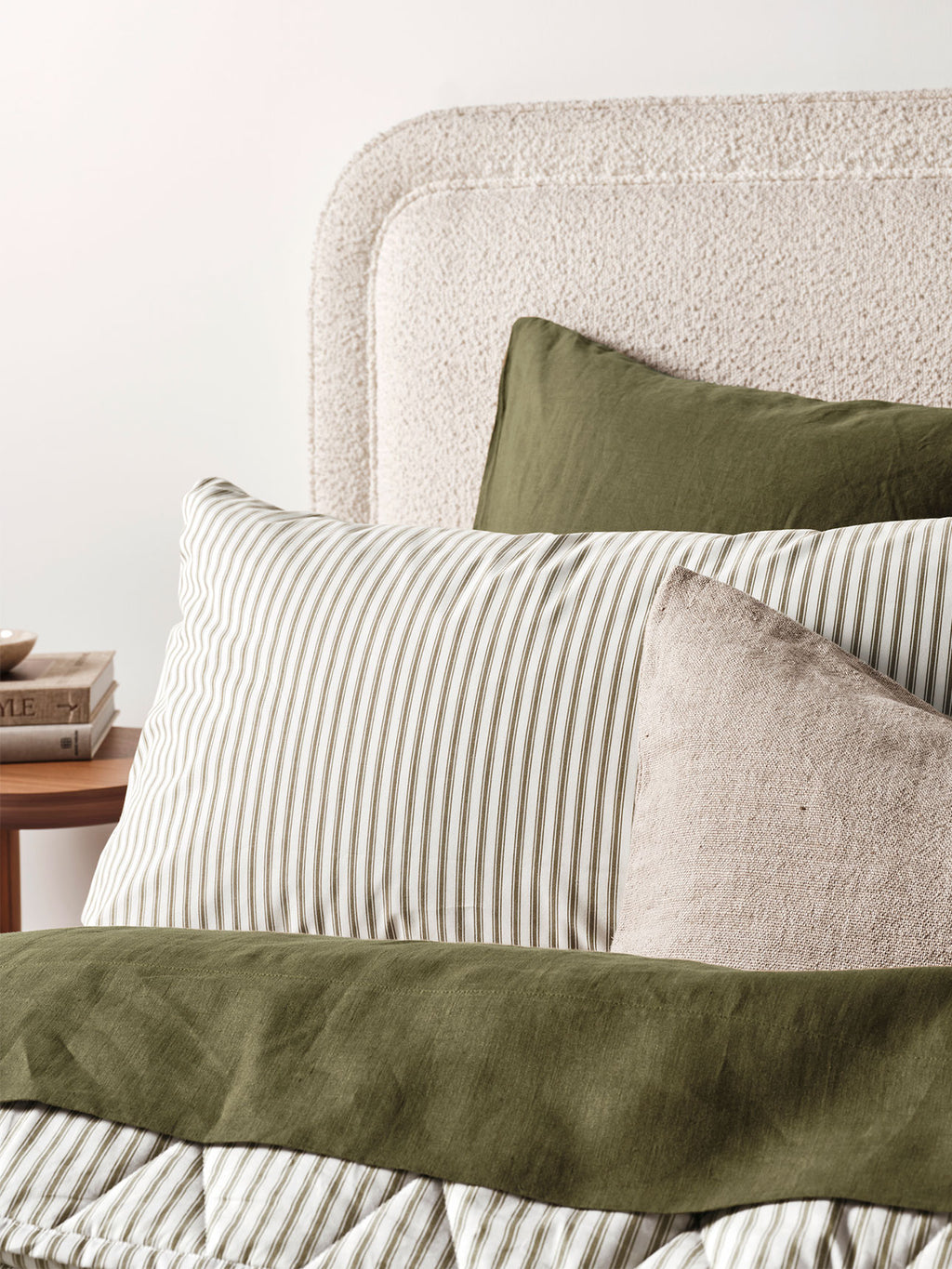 Ticking Stripe Sheet Set in Olive
