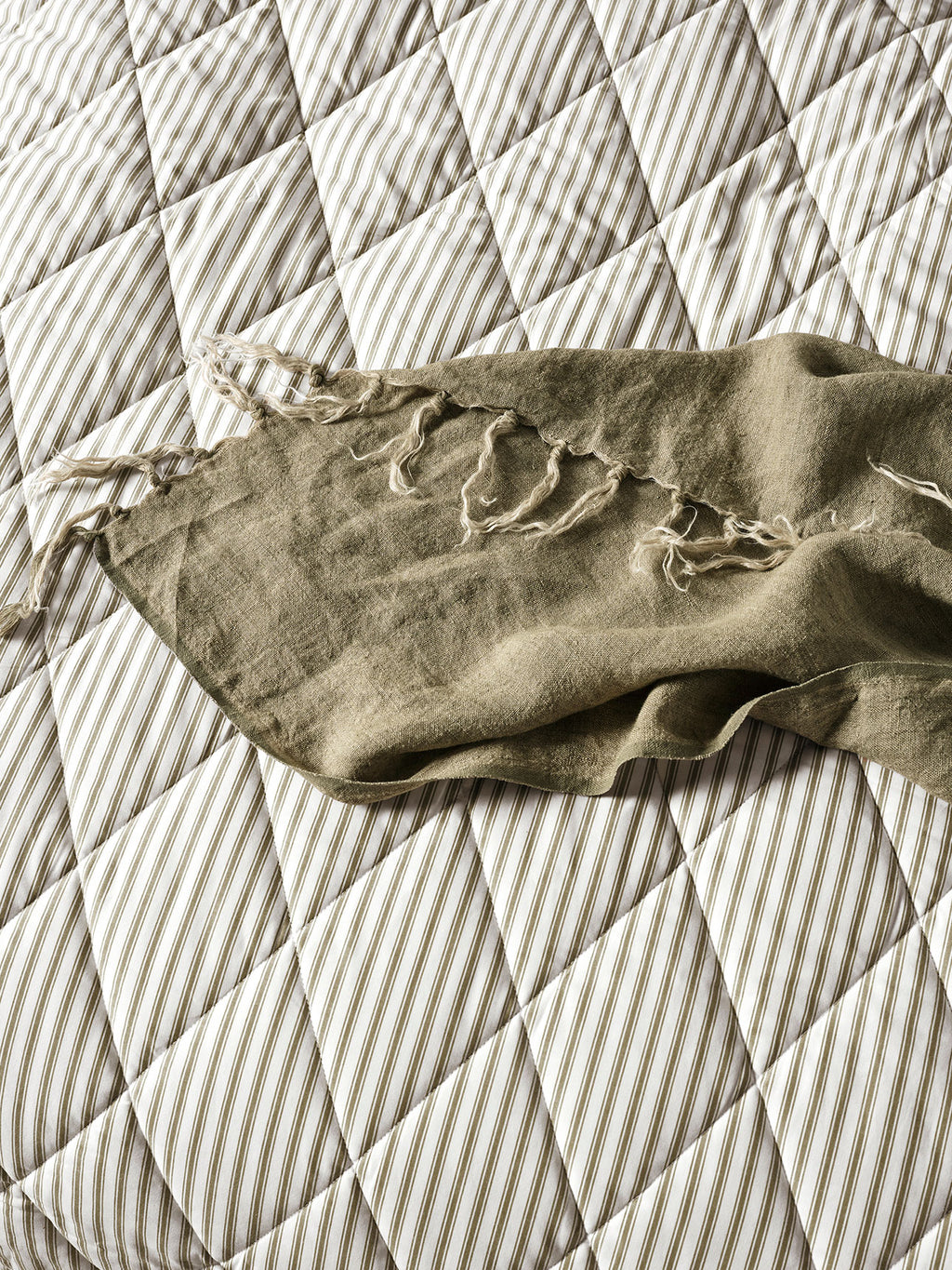 Ticking Stripe Coverlet in Olive