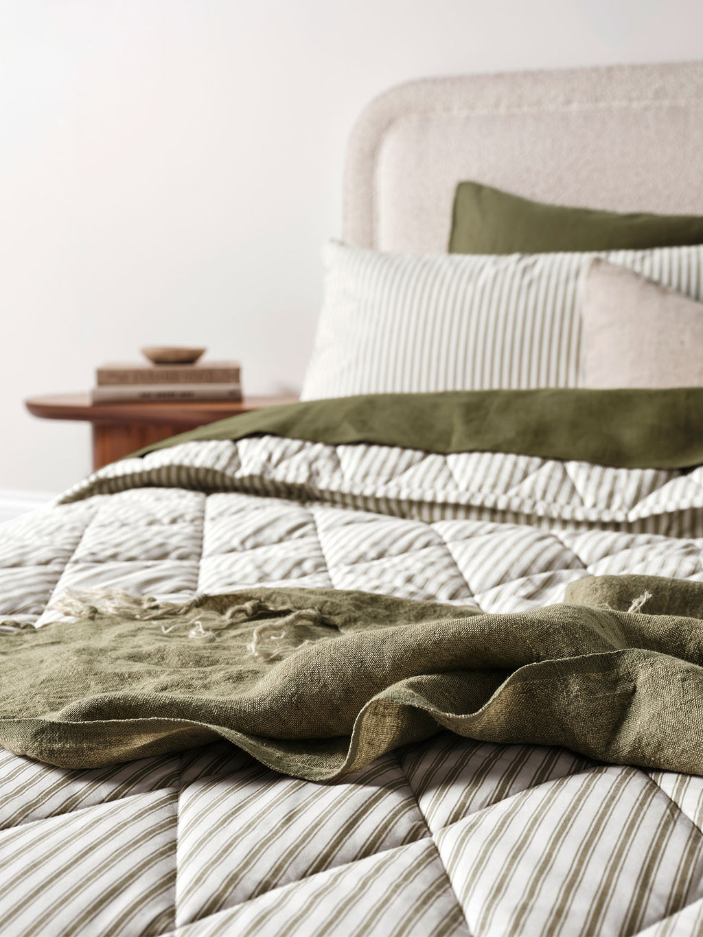 Ticking Stripe Coverlet in Olive