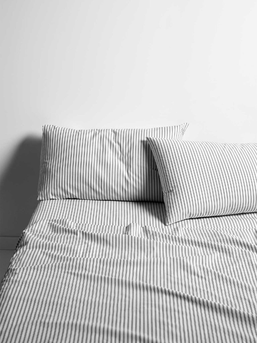 Ticking Stripe Sheet Set in Charcoal