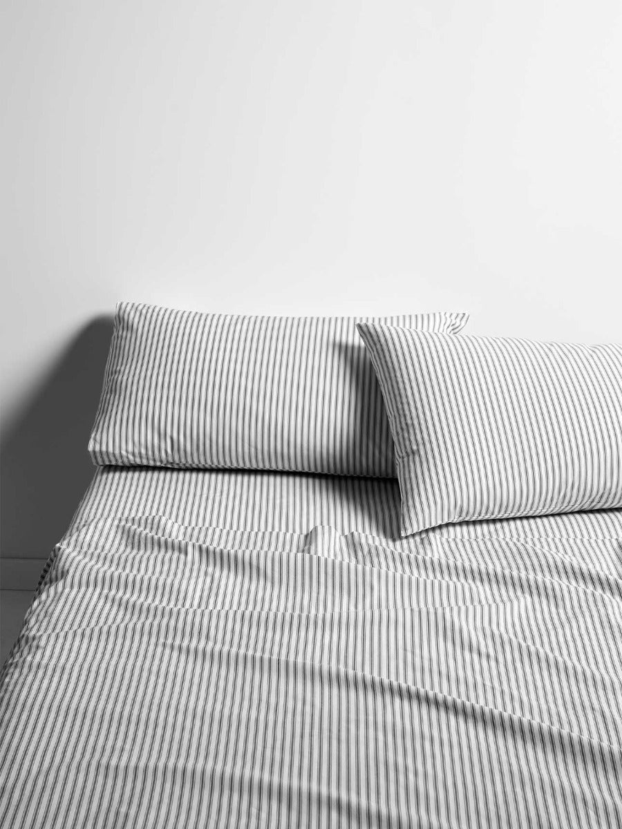 Ticking Stripe Sheet Set in Charcoal