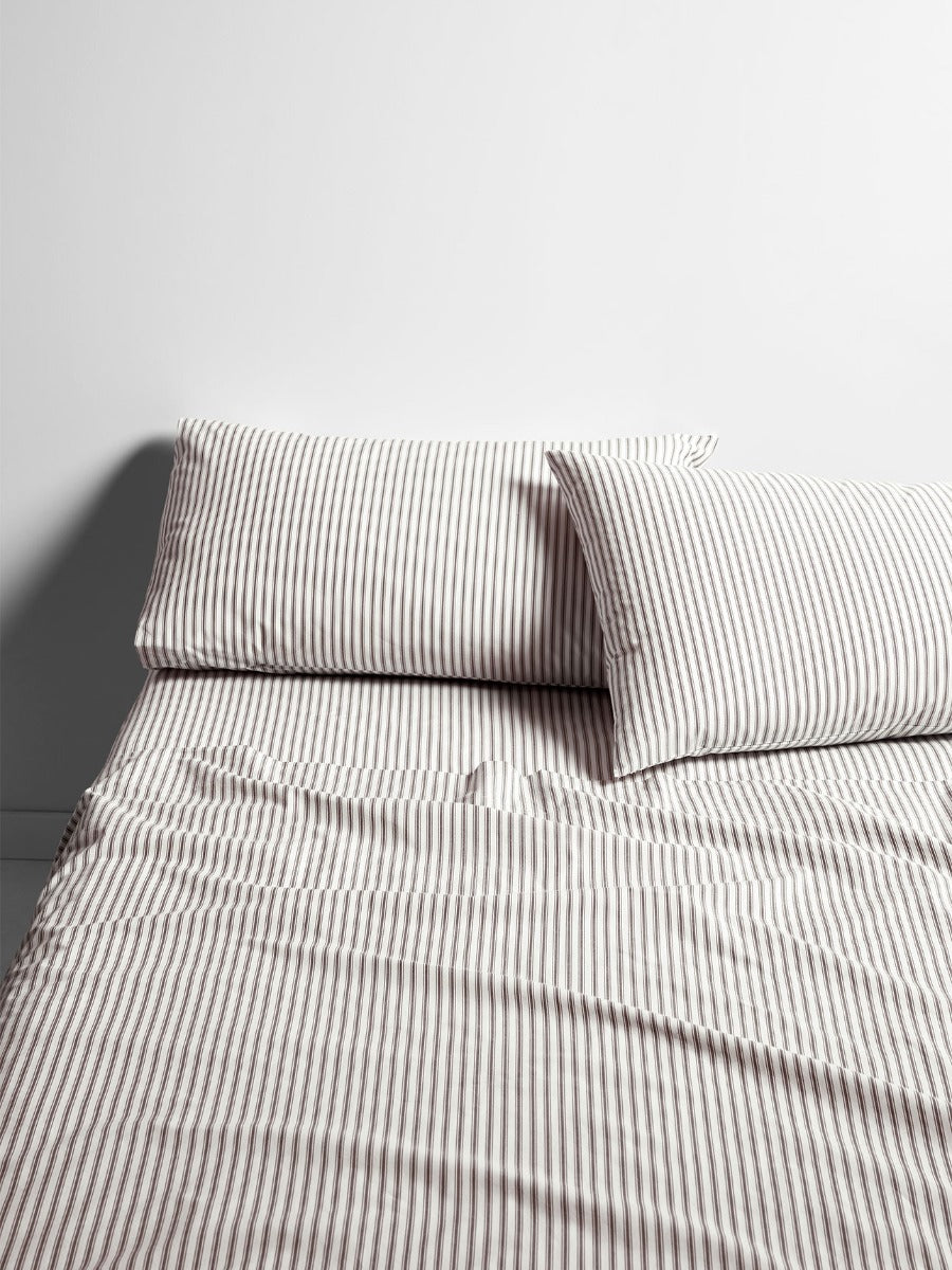Ticking Stripe Sheet Set in Chocolate