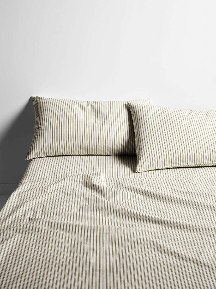 Ticking Stripe Sheet Set in Olive