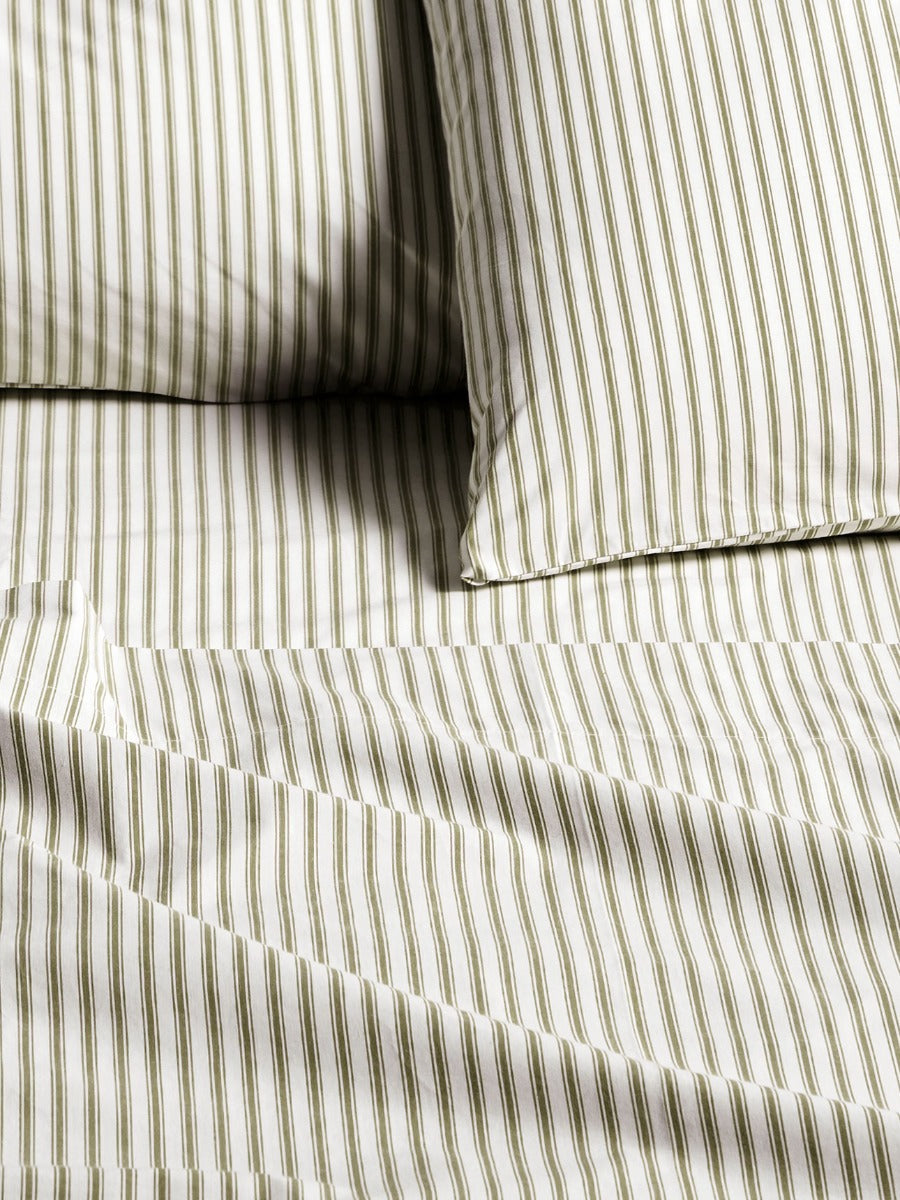 Ticking Stripe Sheet Set in Olive