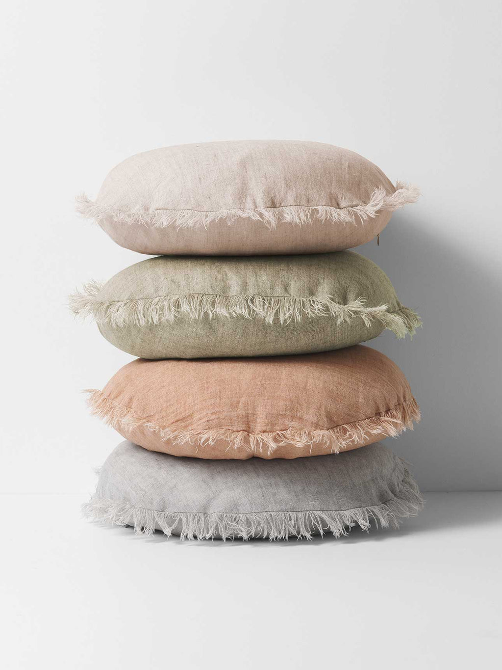 Vintage Linen Fringe Round Cushion in Clay - Large