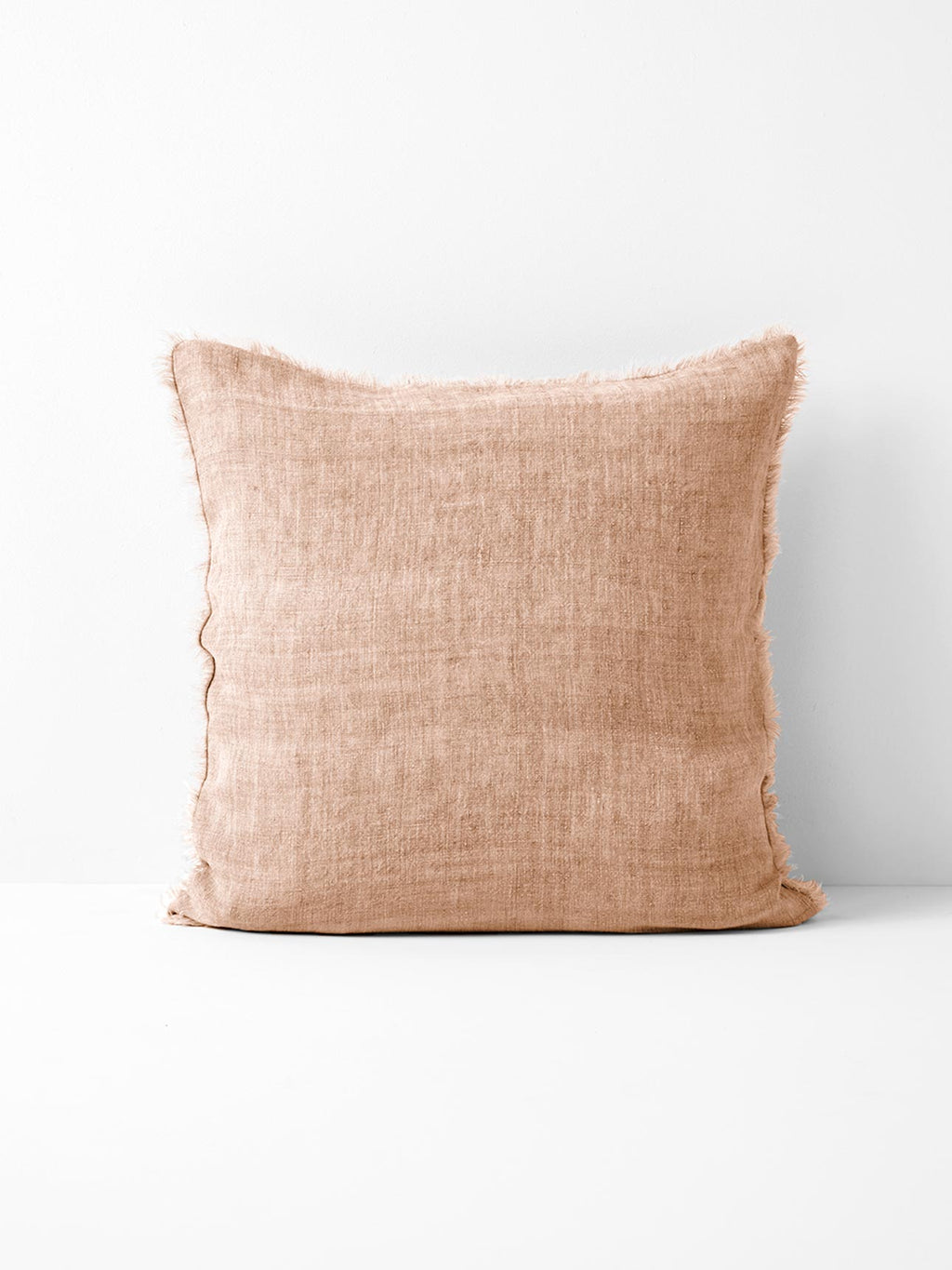 Vintage Linen Fringe Square Cushion in Clay