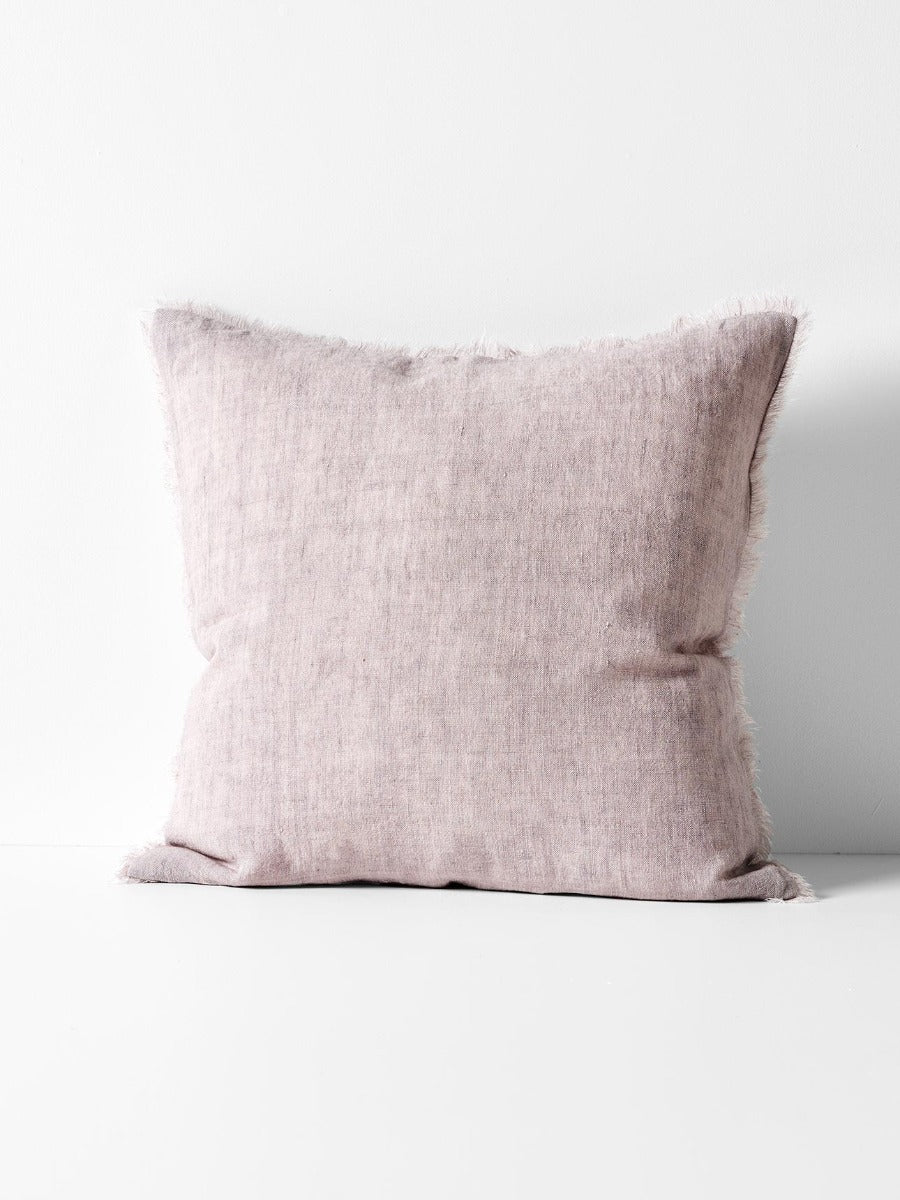 Vintage Linen Fringe Square Cushion in Dusk