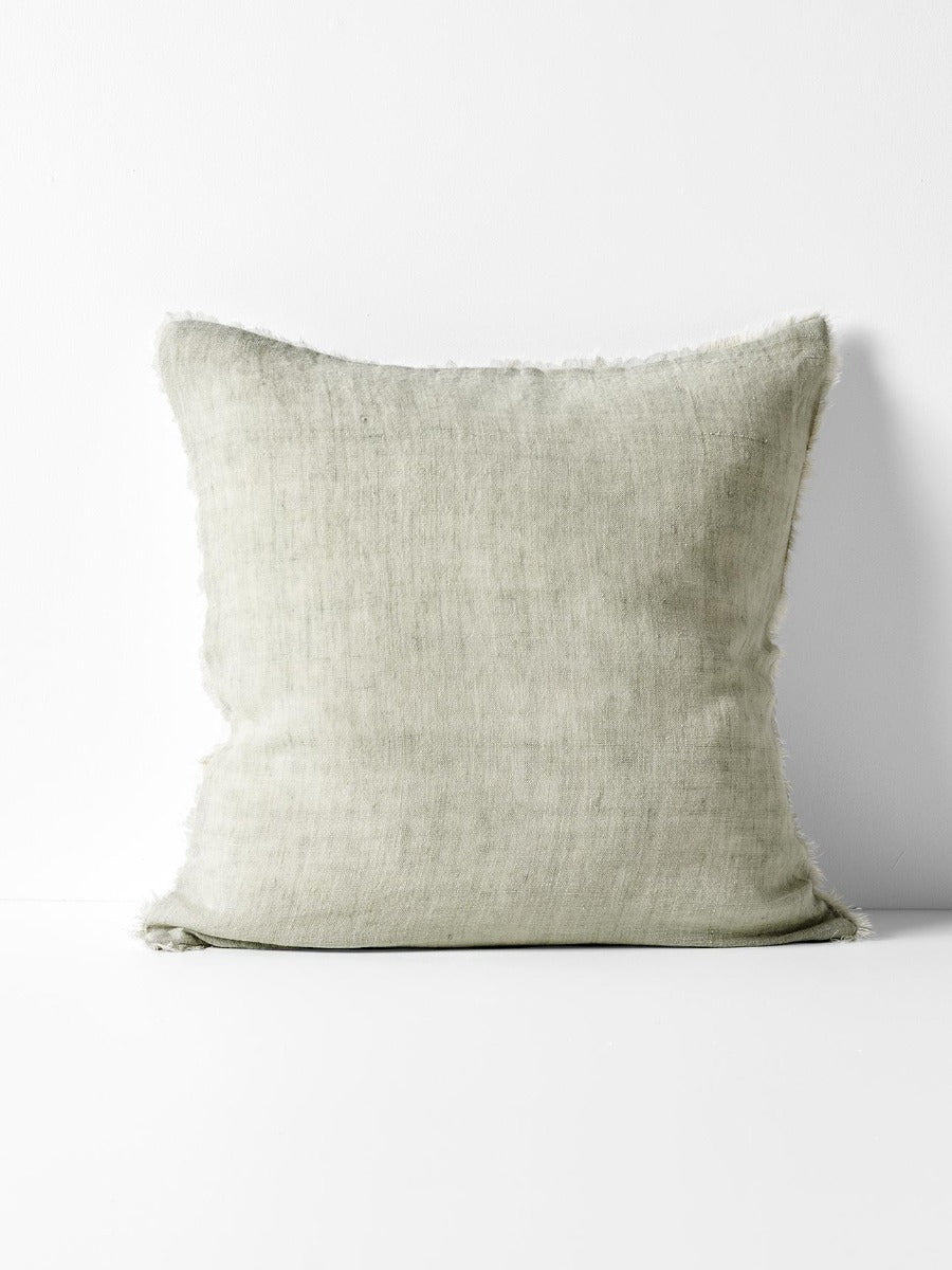 Vintage Linen Fringe Square Cushion in Fennel