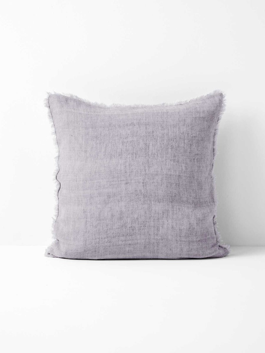 Vintage Linen Fringe Round Cushion in Lavender - Small