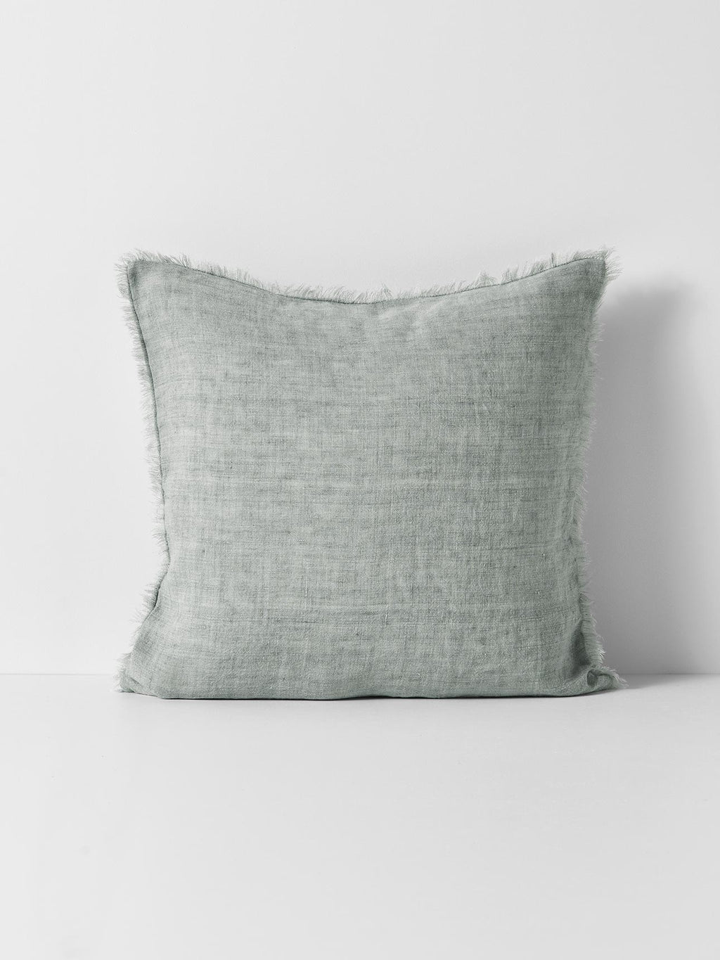 Vintage Linen Fringe Square Cushion in Limestone
