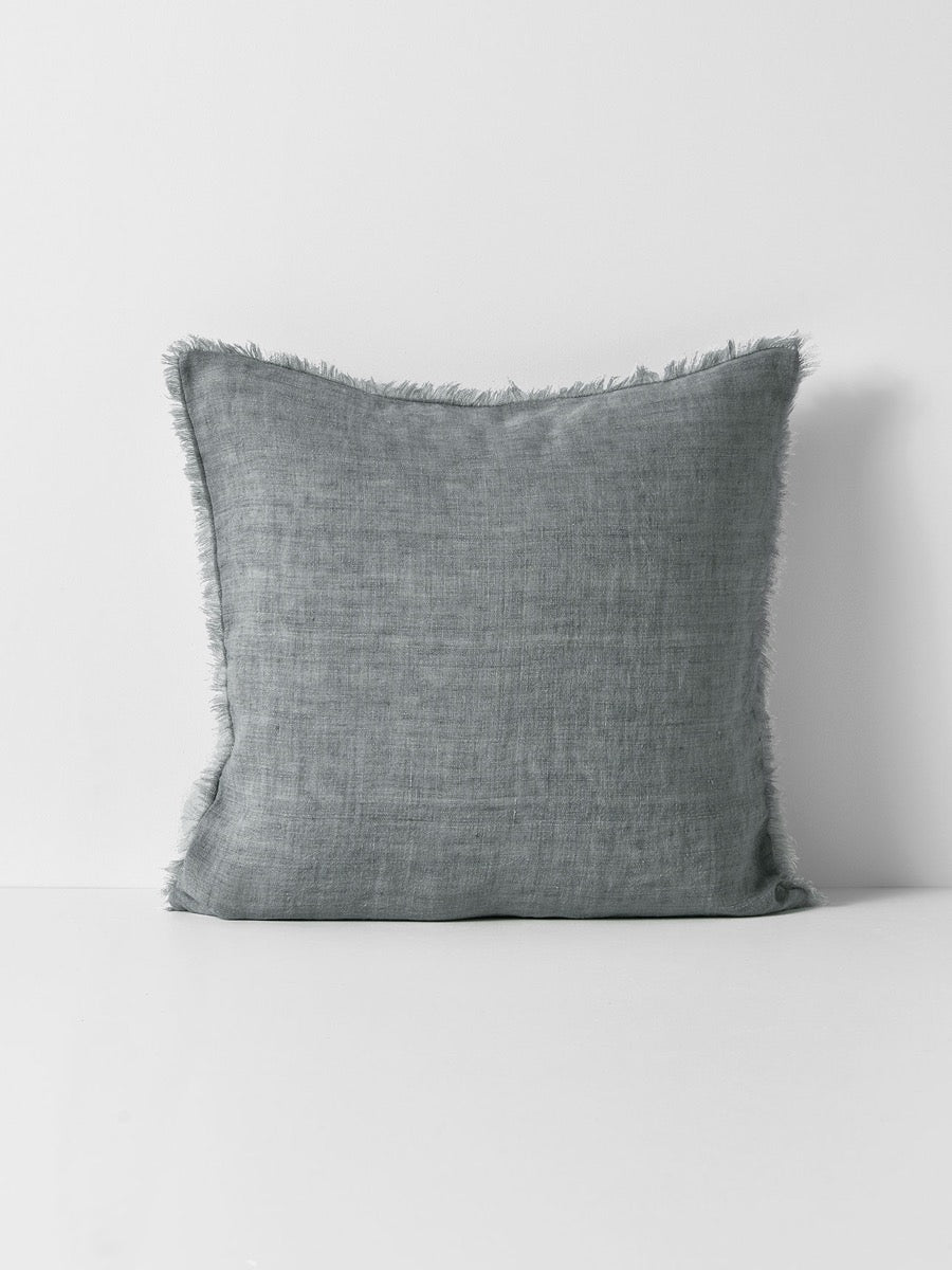 Vintage Linen Fringe Square Cushion in Limestone