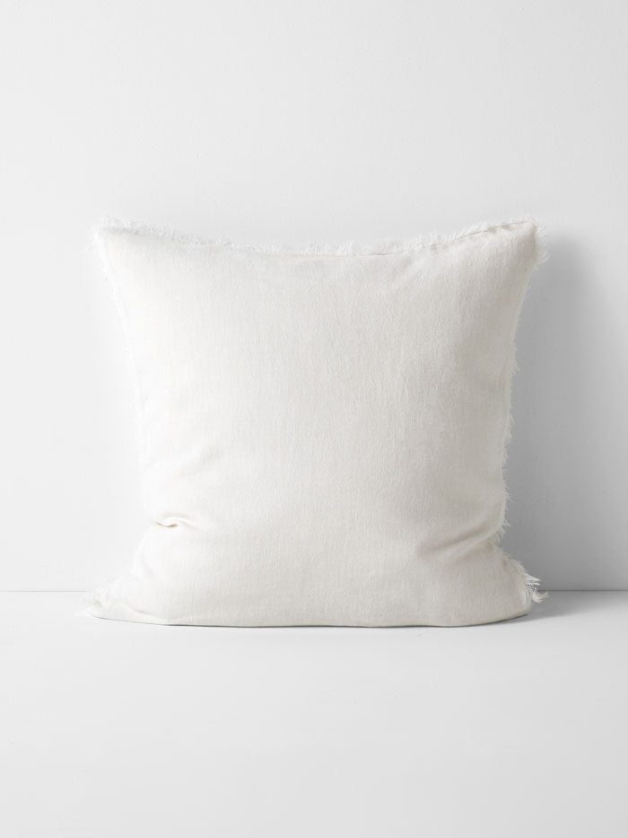 Vintage Linen Fringe Square Cushion in Marshmallow