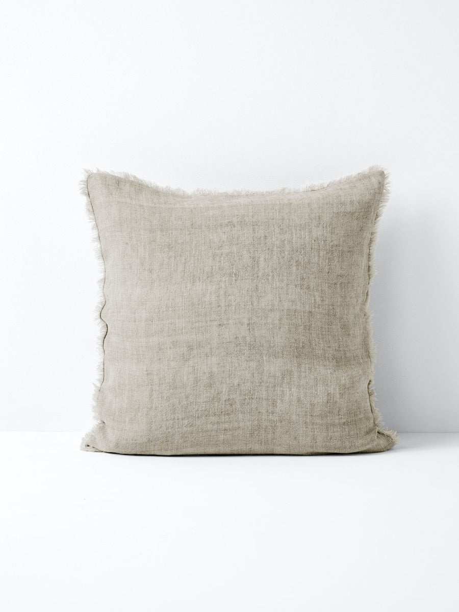 Vintage Linen Fringe Square Cushion in Natural