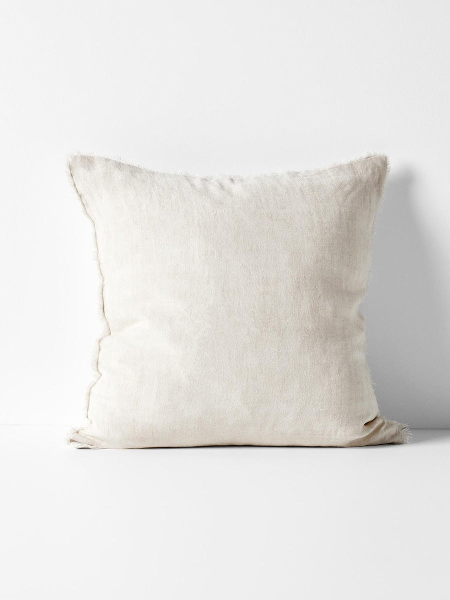 Vintage Linen Fringe Square Cushion in Sand