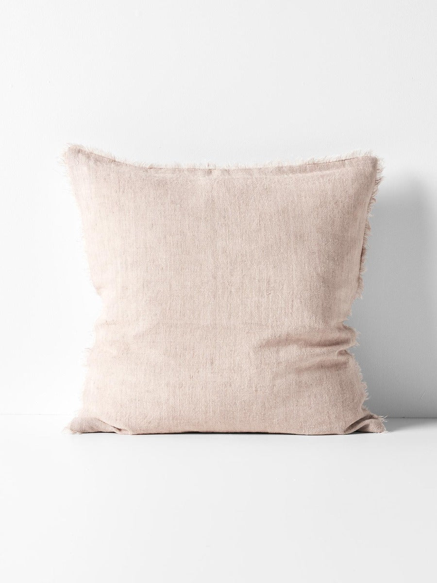 Vintage Linen Fringe Square Cushion in Shell