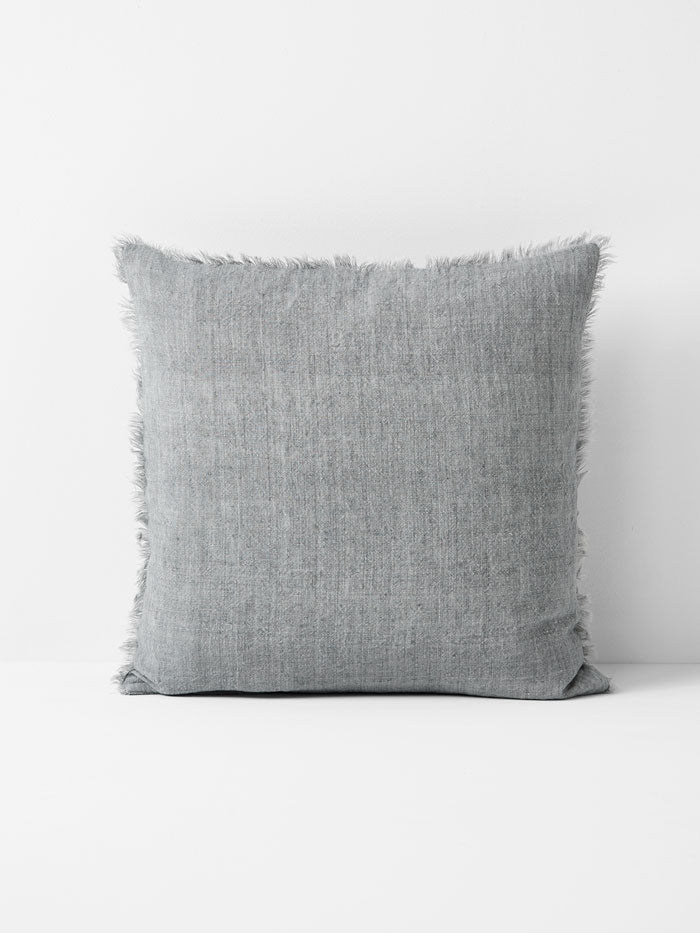 Vintage Linen Fringe Square Cushion in Smoke