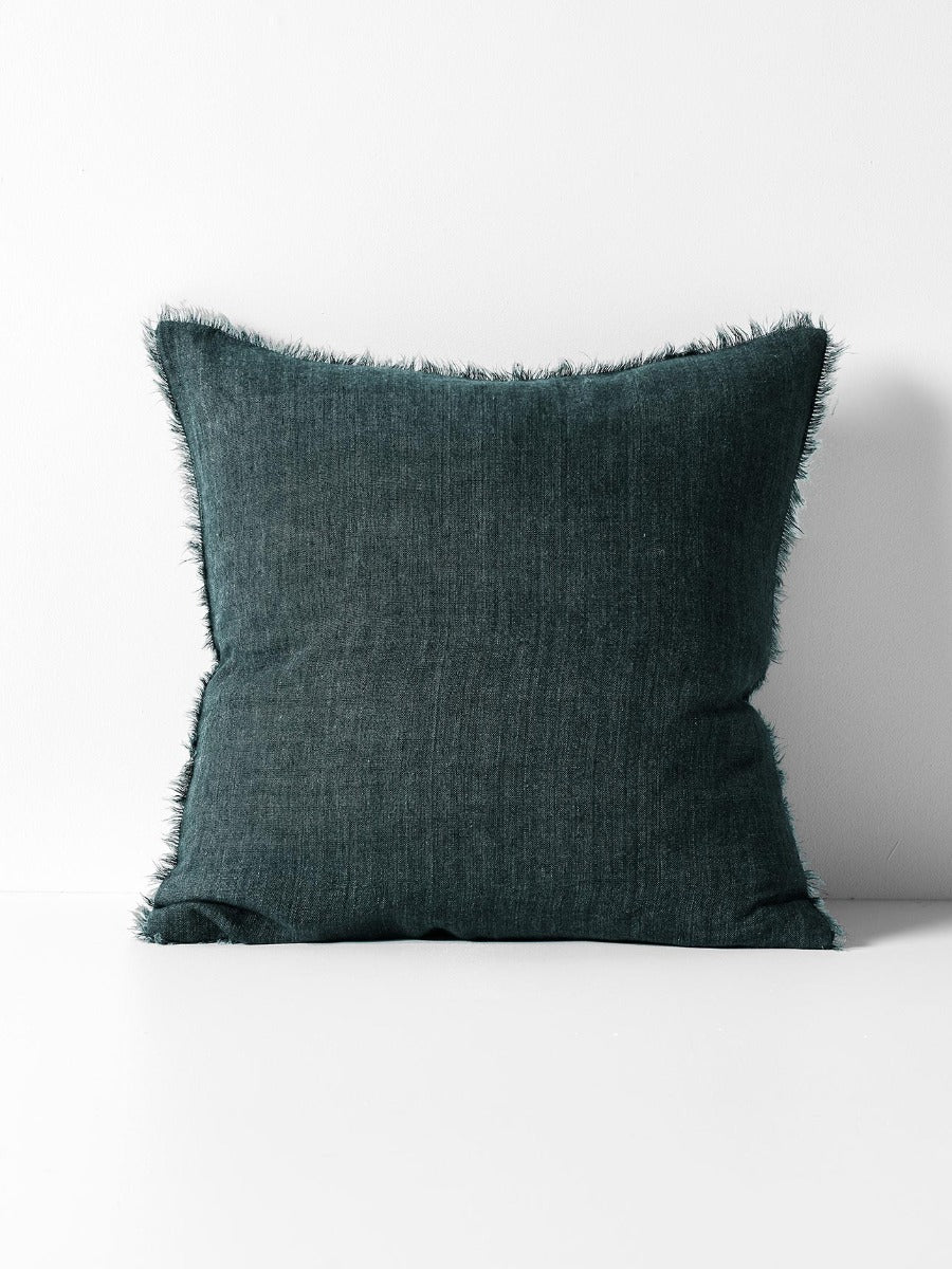 Vintage Linen Fringe Square Cushion in Storm
