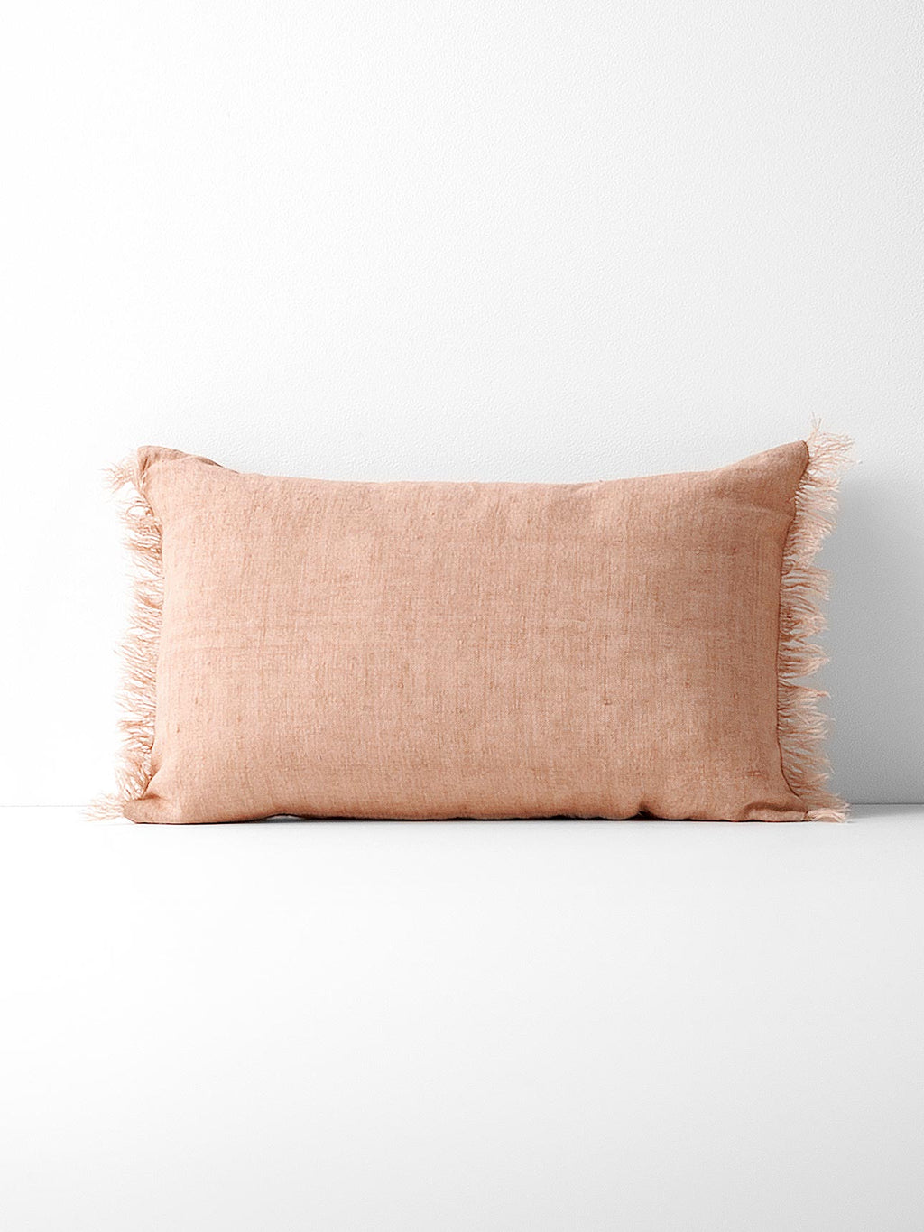 Vintage Linen Fringe Rectangle Cushion in Clay