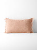 Vintage Linen Fringe Rectangle Cushion in Clay