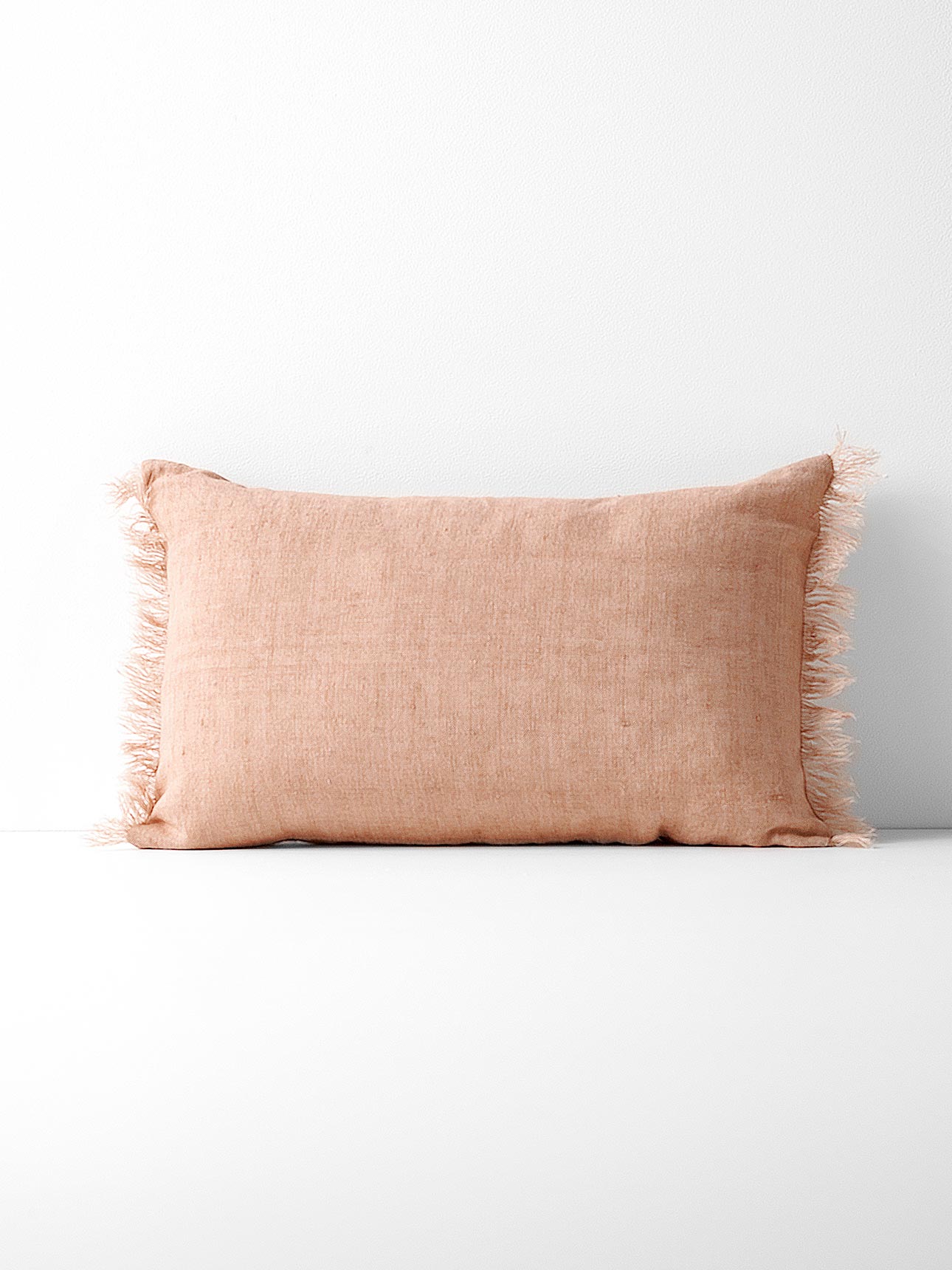 Vintage Linen Fringe Rectangle Cushion in Clay