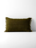 Vintage Linen Fringe Rectangle Cushion in Khaki