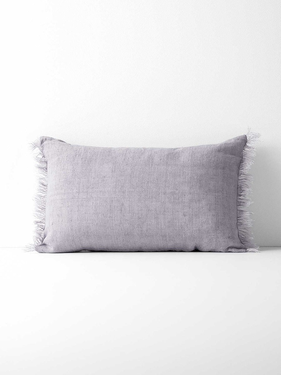 Vintage Linen Fringe Rectangle Cushion in Lavender