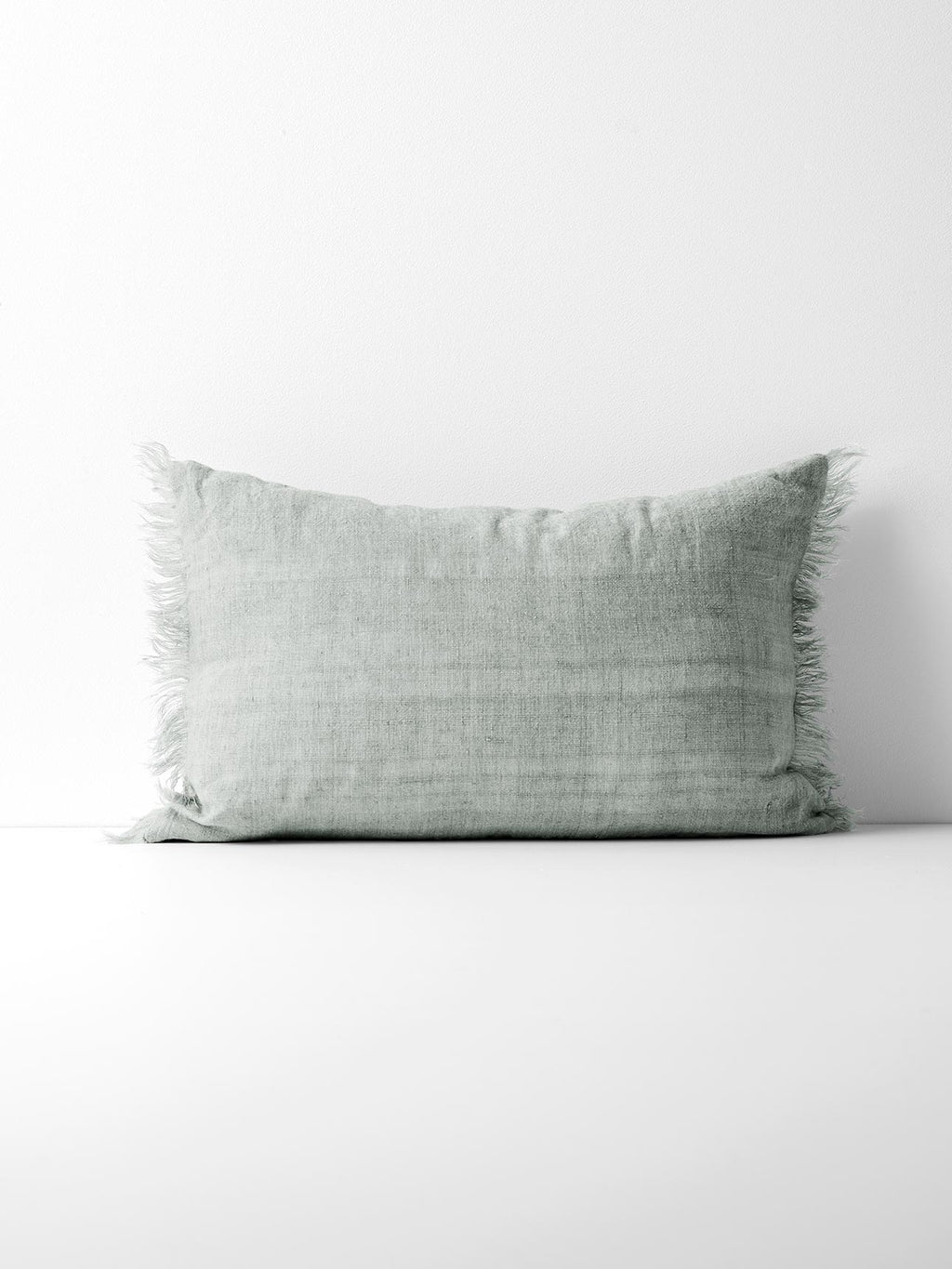 Vintage Linen Fringe Rectangle Cushion in Limestone