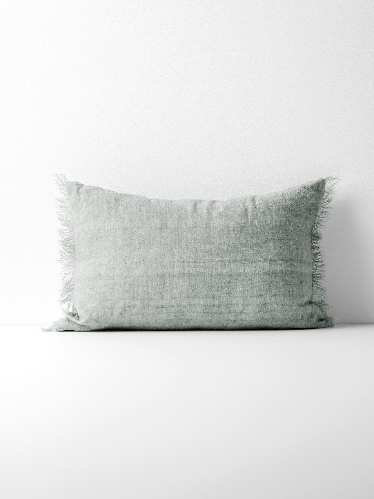 Vintage Linen Fringe Rectangle Cushion in Limestone