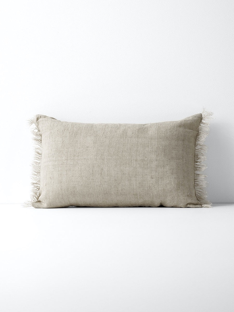 Vintage Linen Fringe Rectangle Cushion in Natural
