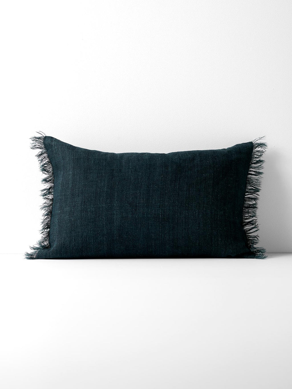Vintage Linen Fringe Rectangle Cushion in Slate