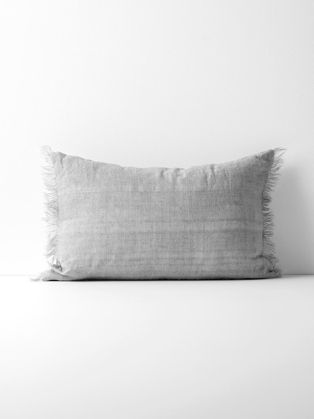 Vintage Linen Fringe Rectangle Cushion in Smoke