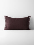Vintage Linen Fringe Rectangle Cushion in Mulberry