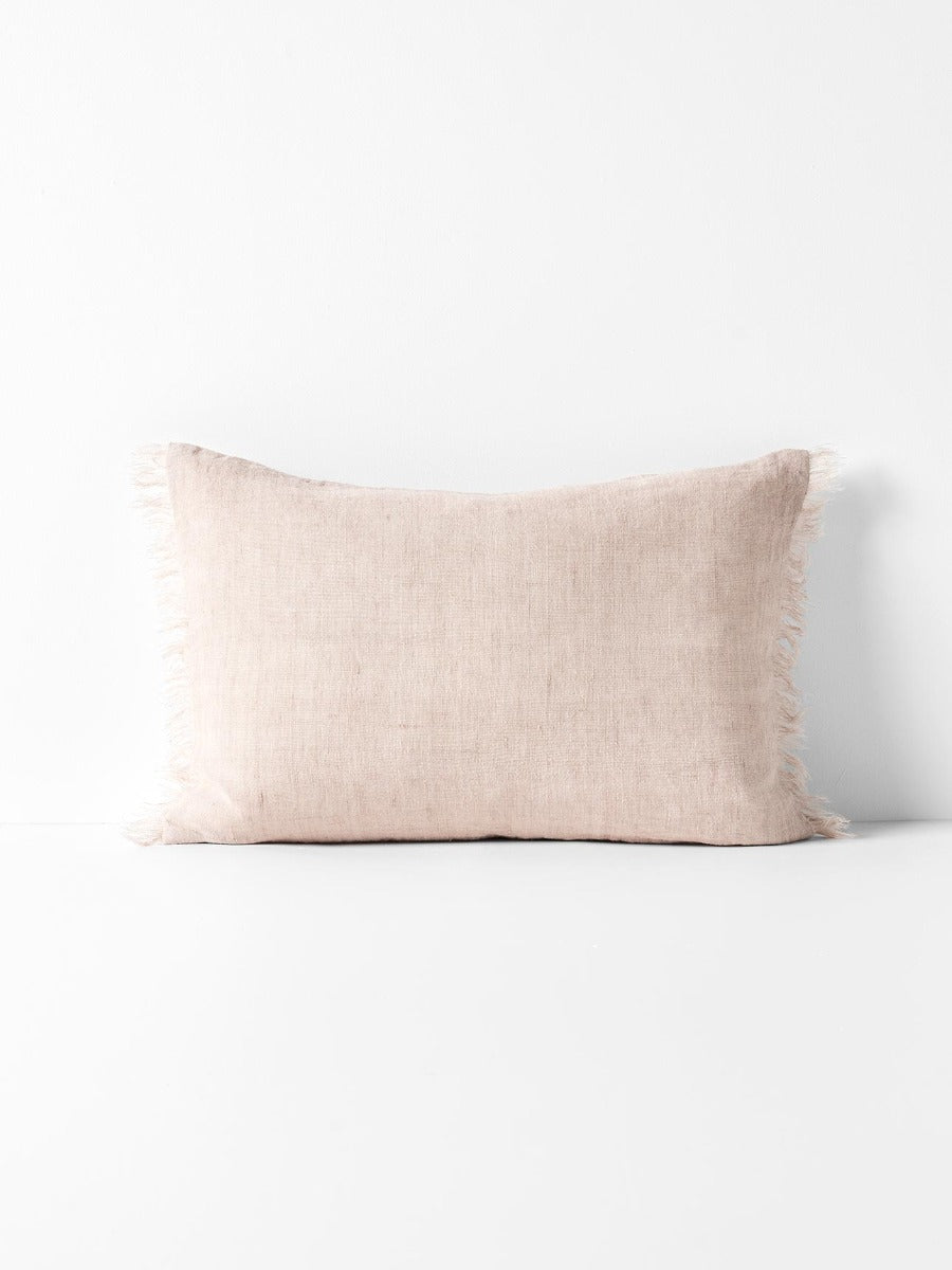 Vintage Linen Fringe Rectangle Cushion in Shell