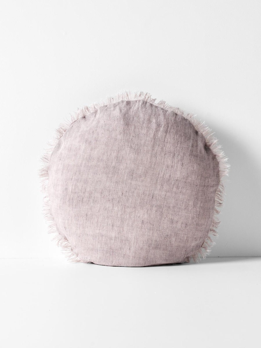 Vintage Linen Fringe Round Cushion in Dusk - Large