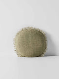 Vintage Linen Fringe Round Cushion in Fennel - Small