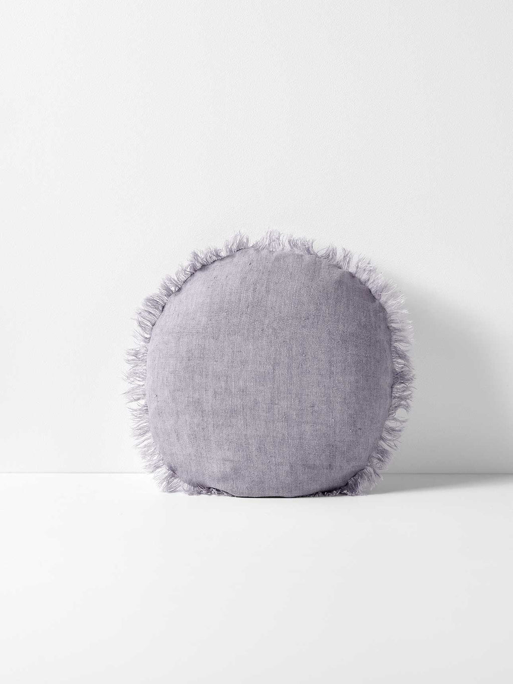 Vintage Linen Fringe Round Cushion in Lavender - Small
