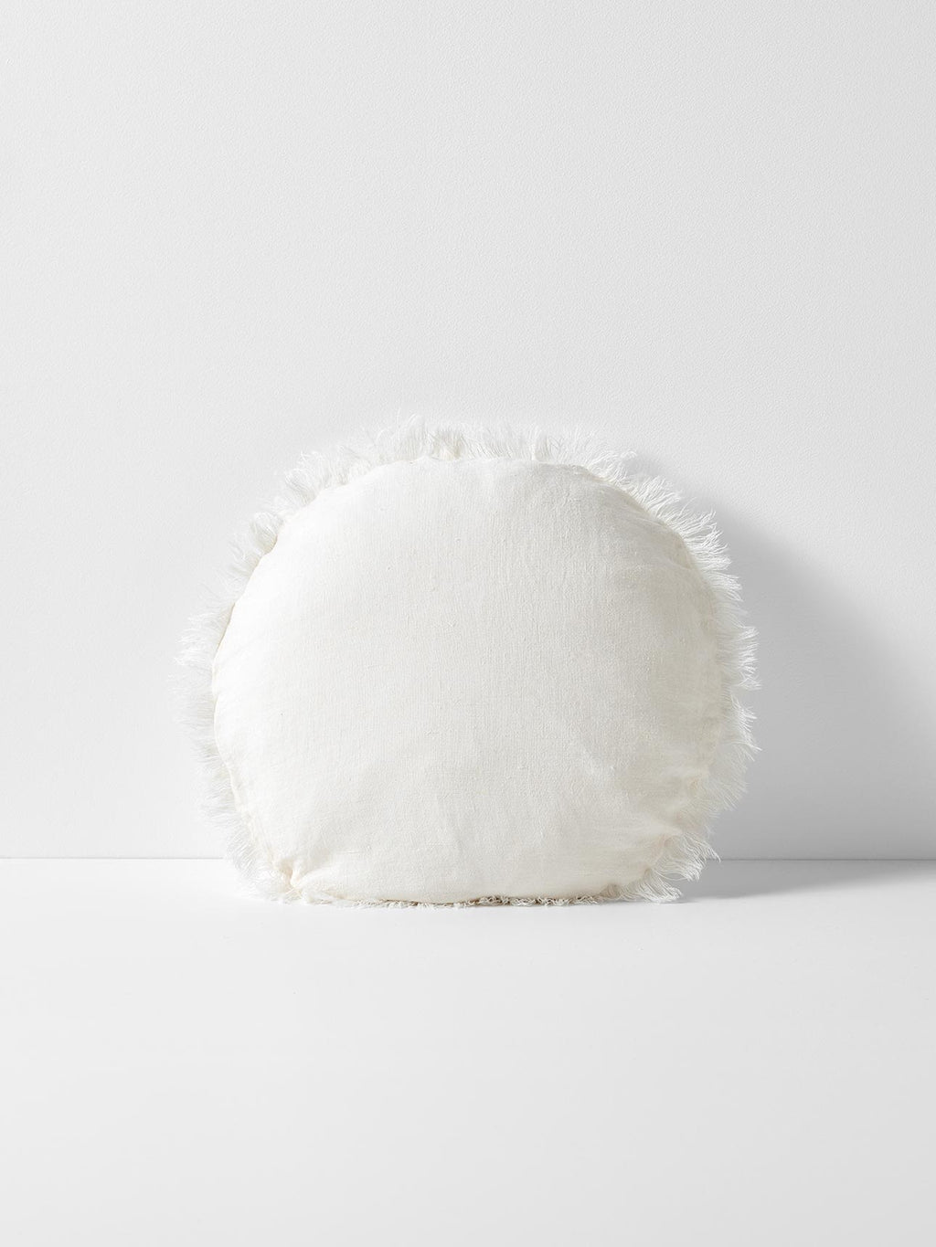Vintage Linen Fringe Round Cushion in Marshmallow - Small