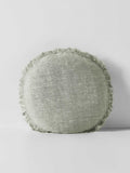 Vintage Linen Fringe Round Cushion in Sage - Small