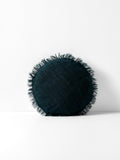 Vintage Linen Fringe Round Cushion in Slate - Small