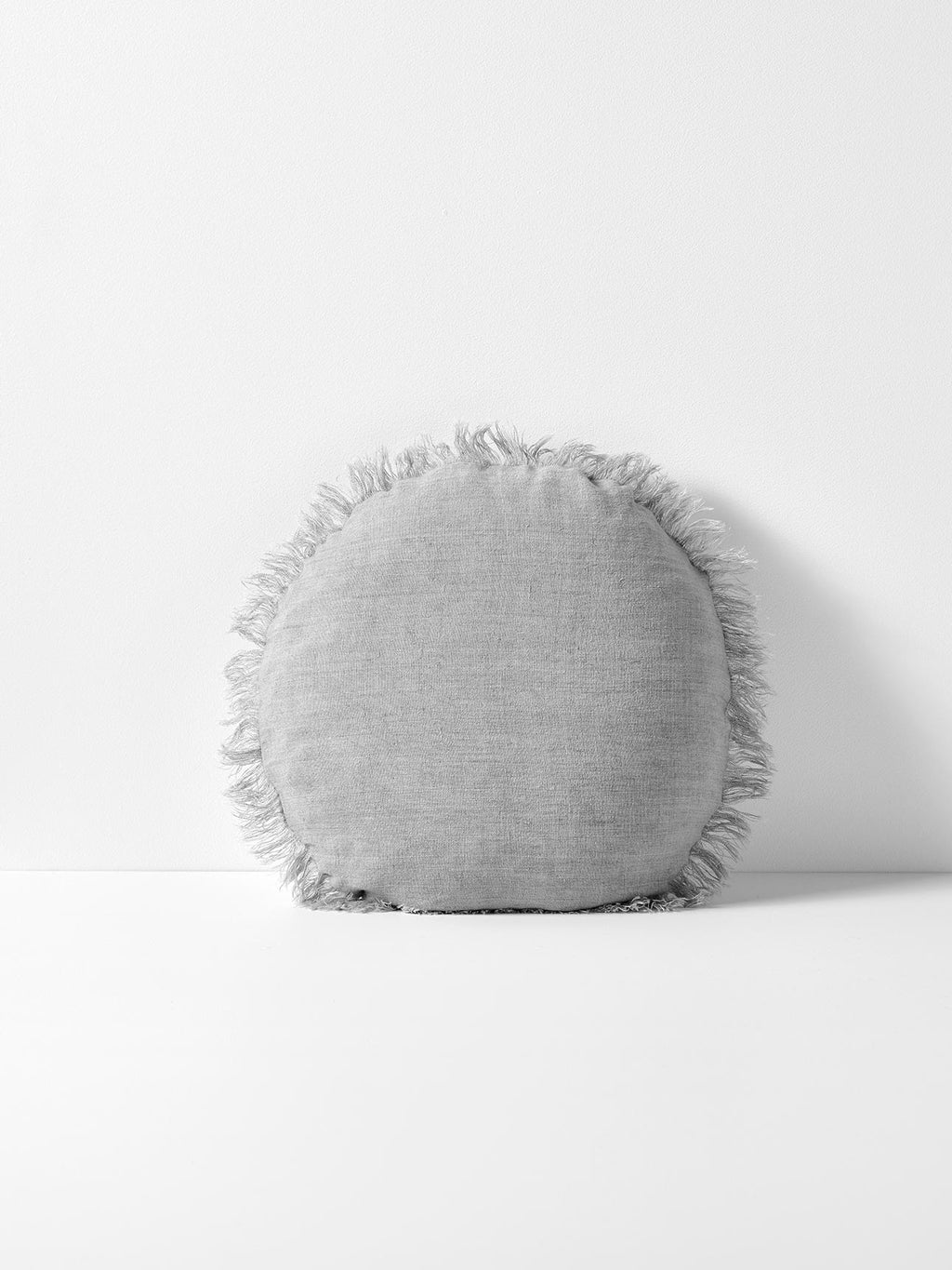 Vintage Linen Fringe Round Cushion in Smoke - Small